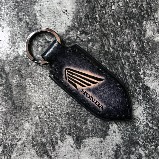 Handmade Honda Wing Leather Keychain – Black