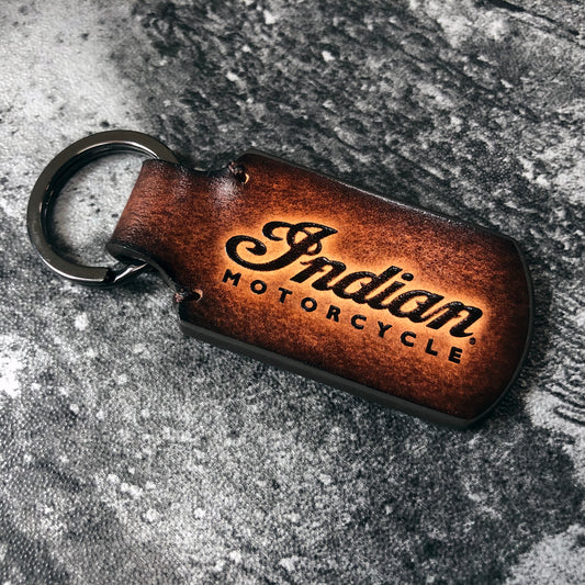 Handmade Indian Motorcycle Leather Keychain – brown