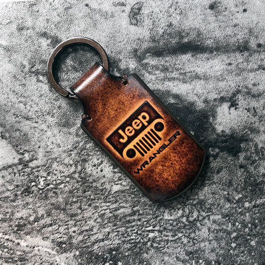Handmade Jeep Wrangler Leather Keychain – brown