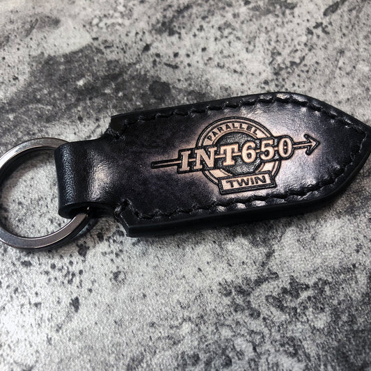 Handmade Interceptor 650 Leather Keychain – Black