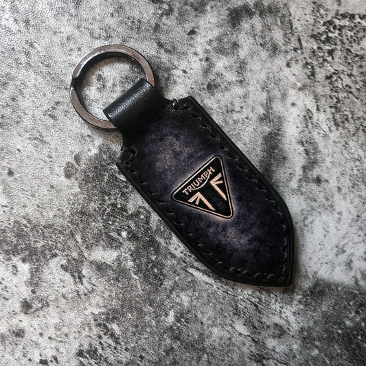 Triumph Logo Handmade Leather Keychain – Pointed Black(Triangle Badge)