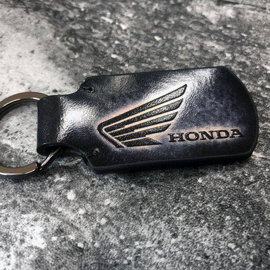 Honda Wing Rounded Leather Keychain – Black