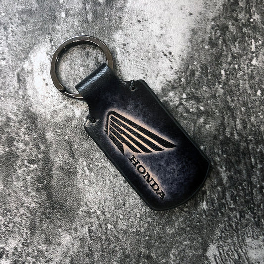 Honda Wing Rounded Leather Keychain – Black