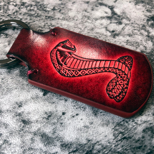 Handmade Shelby Cobra Leather Keychain – Red