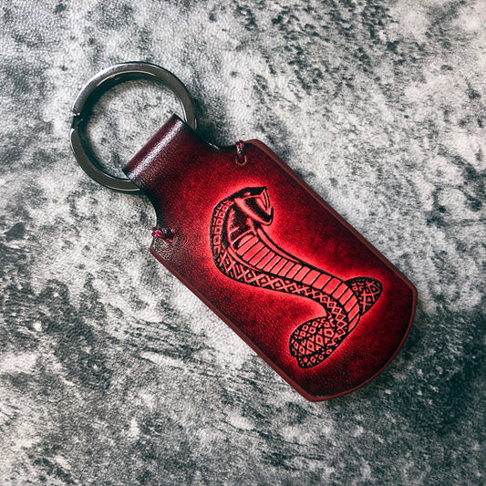Handmade Shelby Cobra Leather Keychain – Red