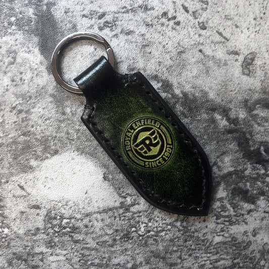 Handmade Royal Enfield Leather Keychain – Dark Green