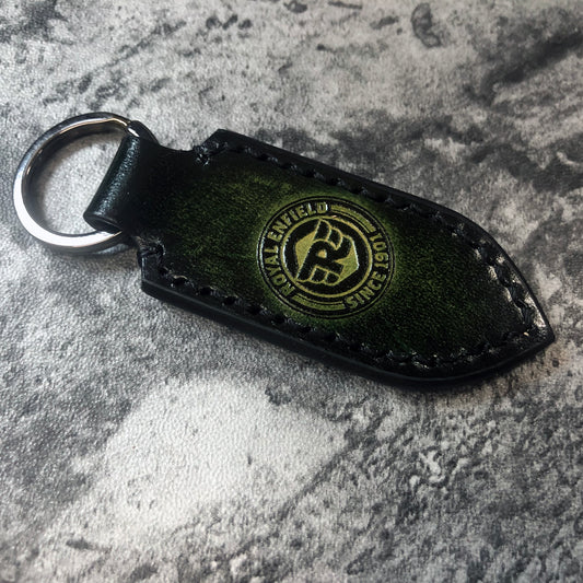 Handmade Royal Enfield Leather Keychain – Dark Green