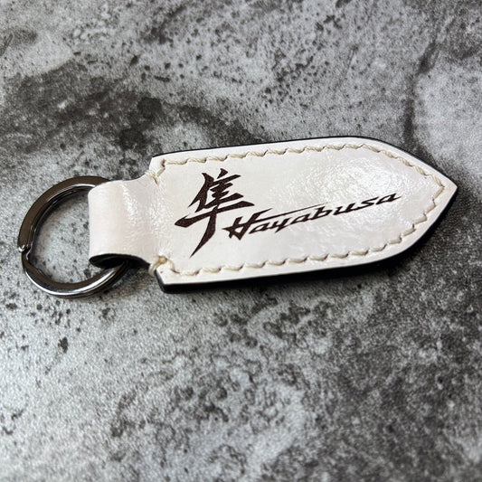 Hayabusa White Leather Keychain – Laser Marked