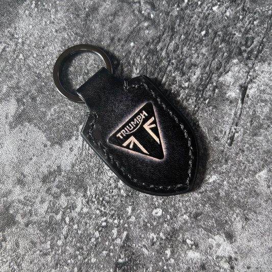 Handmade Triumph Wide Shield Leather Keychain – black