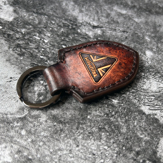 Handmade Triumph Wide Shield Leather Keychain –brown