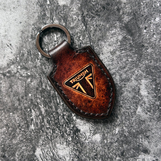 Handmade Triumph Wide Shield Leather Keychain –brown