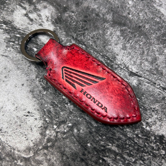 Handmade Honda Wing Leather Keychain – Red