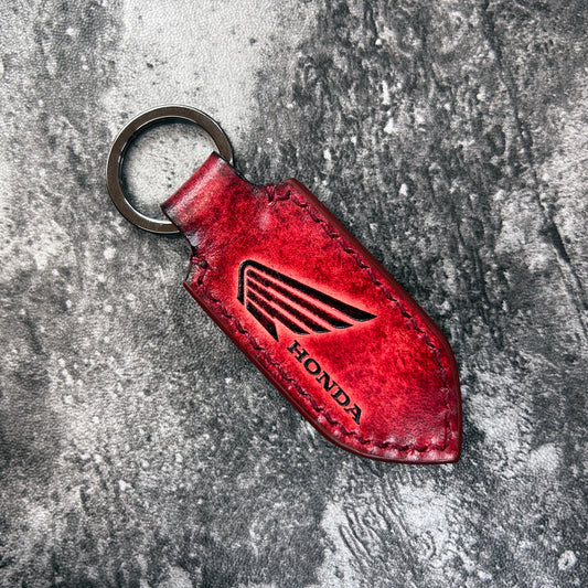 Handmade Honda Wing Leather Keychain – Red