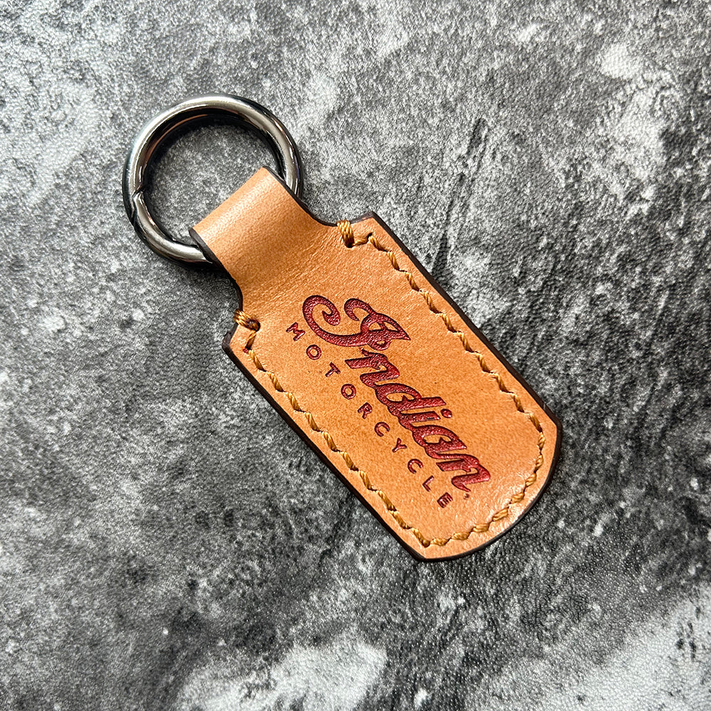 Indian Motorcycle Leather Keychain – Tan Brown Terracotta Inlay