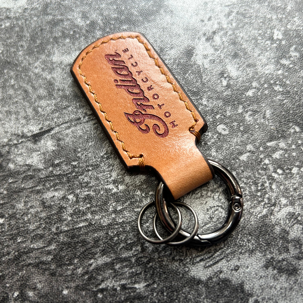 Indian Motorcycle Leather Keychain – Tan Brown Terracotta Inlay