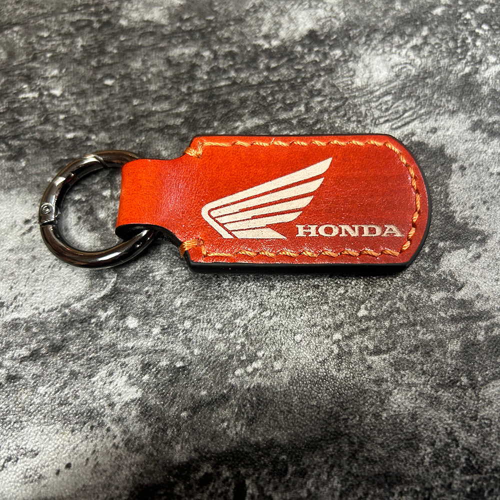 Handmade Orange Leather Keychain – Engraved Honda Logo