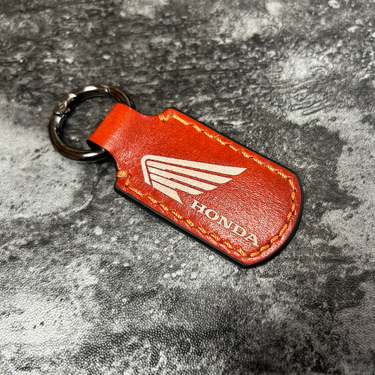 Handmade Orange Leather Keychain – Engraved Honda Logo