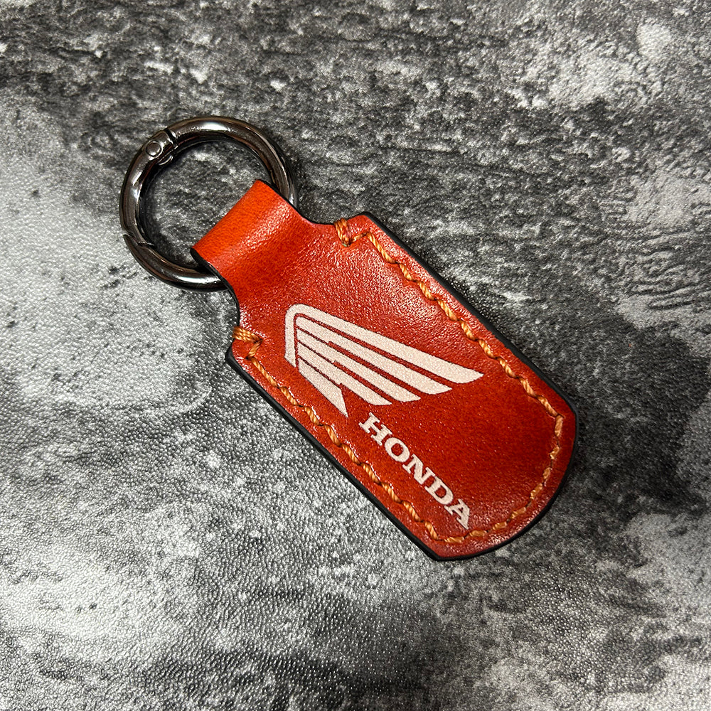 Handmade Orange Leather Keychain – Engraved Honda Logo