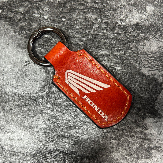 Handmade Orange Leather Keychain – Engraved Honda Logo