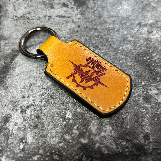 Handmade Yellow Leather Keychain – Engraved MV Agusta Logo, Hand Stitched