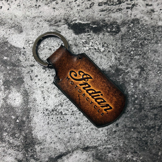 Embossed Indian, motorcycle vintage Leather keychain in Brown