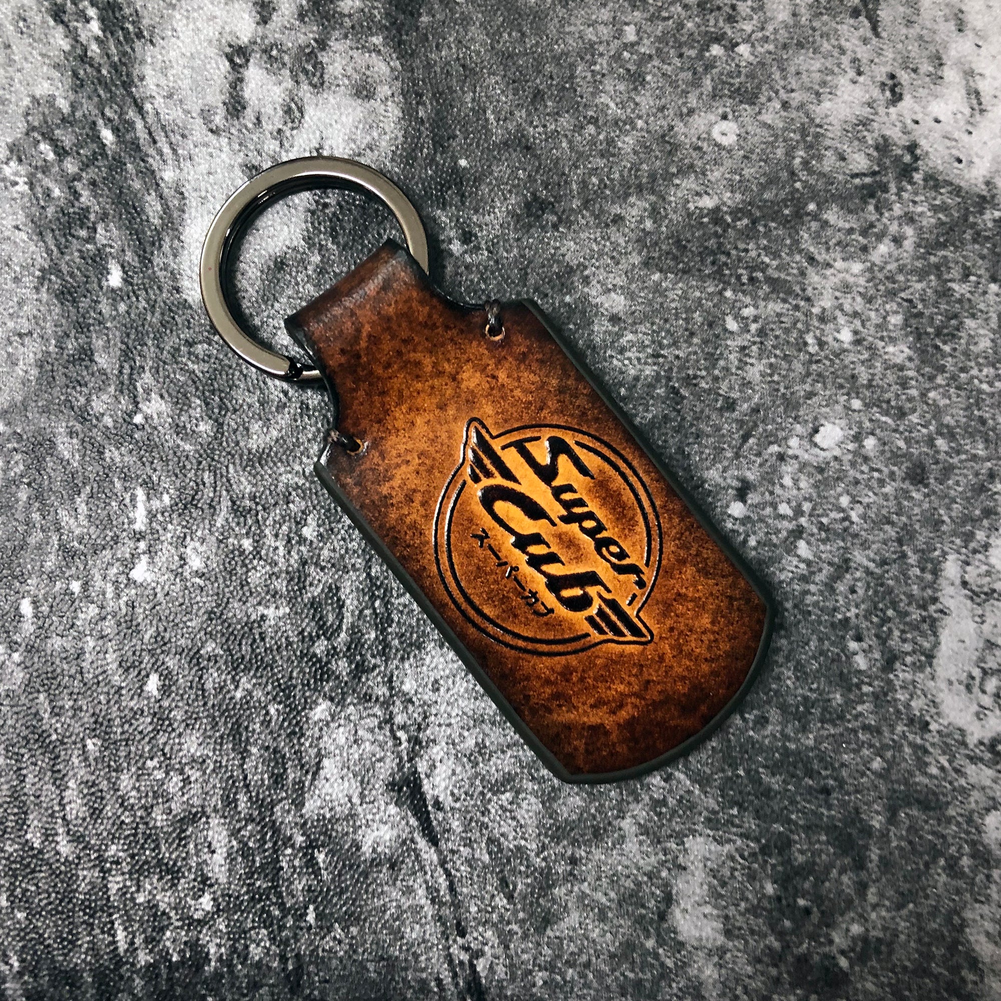 Handmade Super Cub Leather keychain in Brown. Customizable – ZEIDI