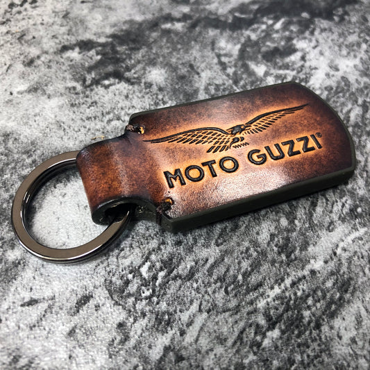 Moto guzzi Eagle is embossed,motorcycle leather keychain in Brown