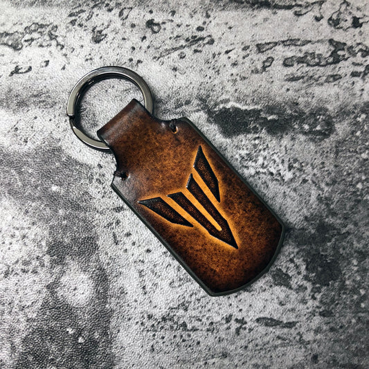 MT symbol is embossed, motorcycle vintage leather keychain in Brown