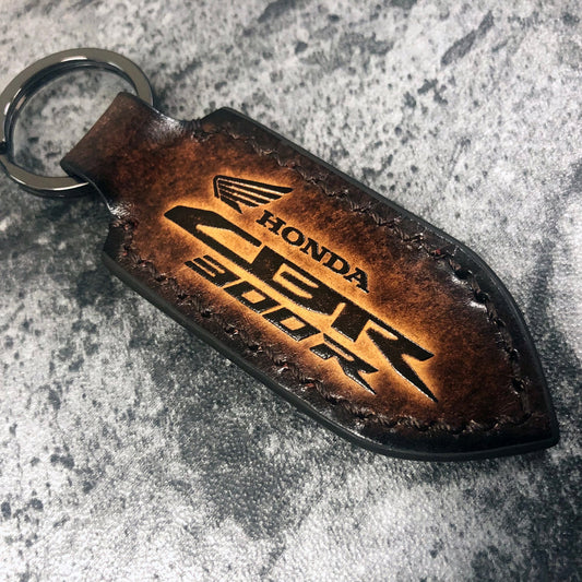 CBR300R motorcycle Leather keychain in Brown(Pointed shape)