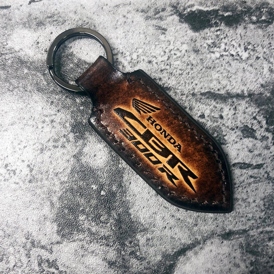 CBR300R motorcycle Leather keychain in Brown(Pointed shape)