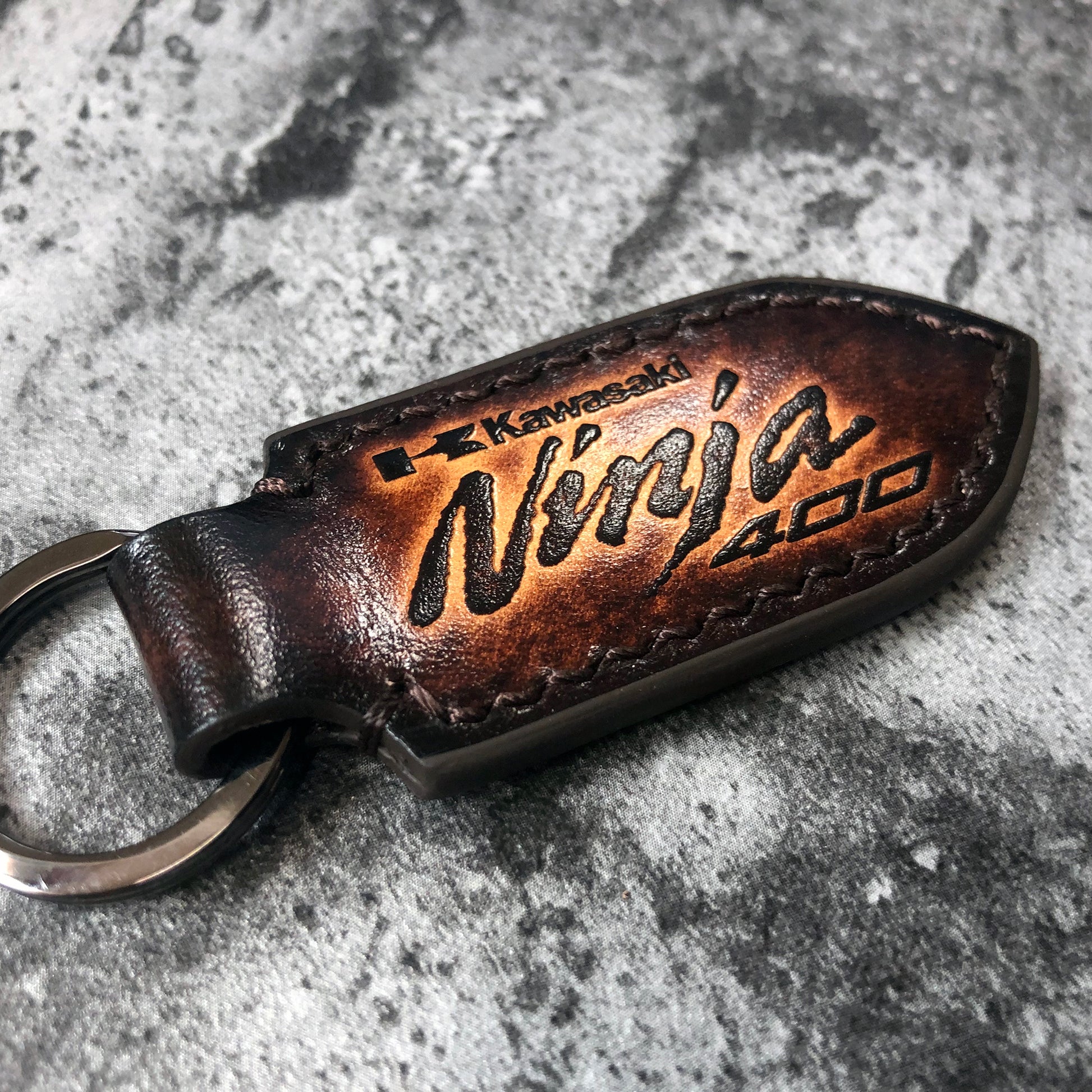 kawasaki ninja 400 embossed keychain, Motorcycle leather keychain